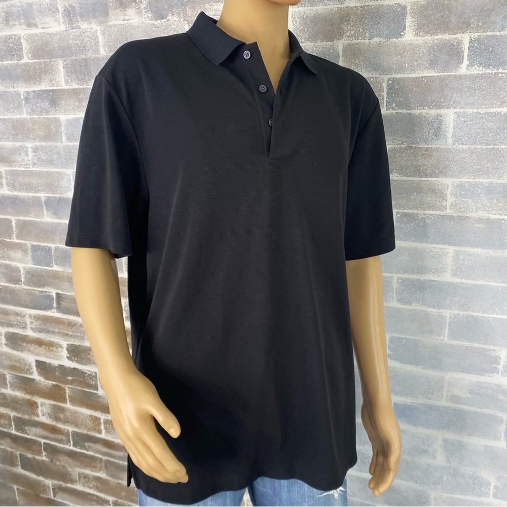 Men’s Grand Slam Performance Black Ribbed Polo Tag-less Shirt Size XL